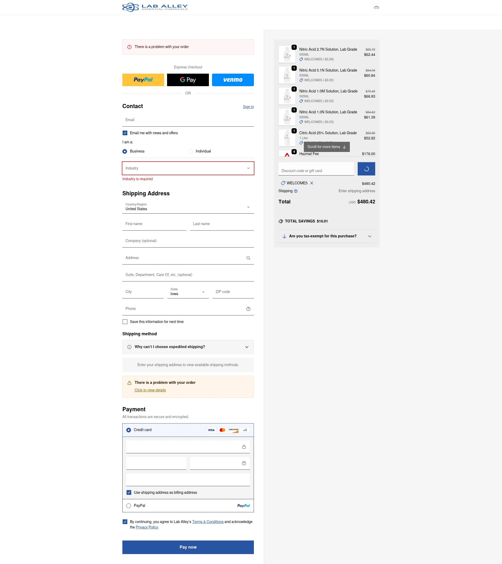 Lab Alley checkout page showing Lab Alley discount code box | Screenshot taken by SimplyCodes community member on Jan 28, 2026