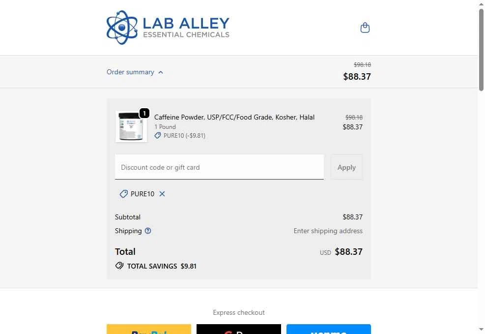 Lab Alley checkout page showing Lab Alley discount code box | Screenshot taken by SimplyCodes community member on Jan 26, 2026