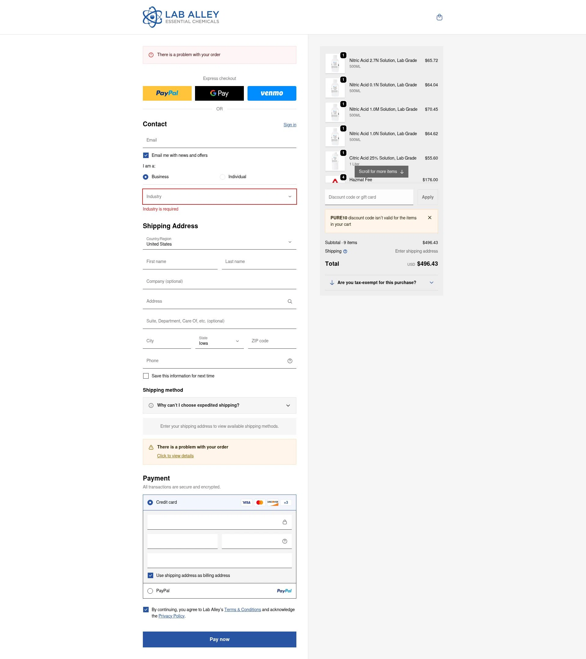 Lab Alley checkout page showing Lab Alley discount code box | Screenshot taken by SimplyCodes community member on Jan 28, 2026