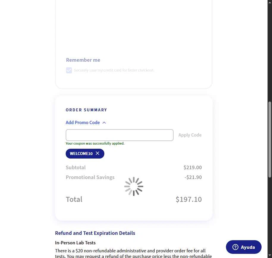 Labcorp OnDemand checkout page showing Labcorp OnDemand promo code box | Screenshot taken by SimplyCodes community member on Sep 4, 2025
