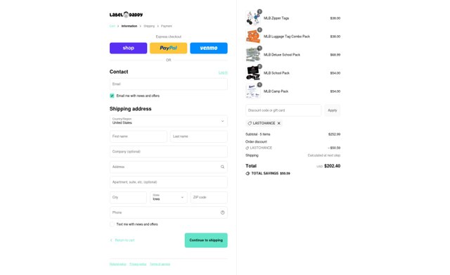 Label Daddy checkout page showing Label Daddy discount code box | Screenshot taken by SimplyCodes community member on Sep 3, 2025