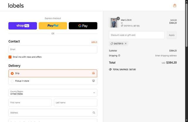 Labels Fashion checkout page showing Labels Fashion promo code box | Screenshot taken by SimplyCodes community member on Apr 19, 2025