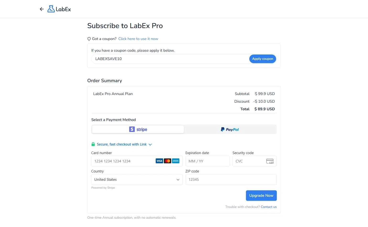 LabEx checkout page showing LabEx coupon code box | Screenshot taken by SimplyCodes community member on Dec 11, 2025