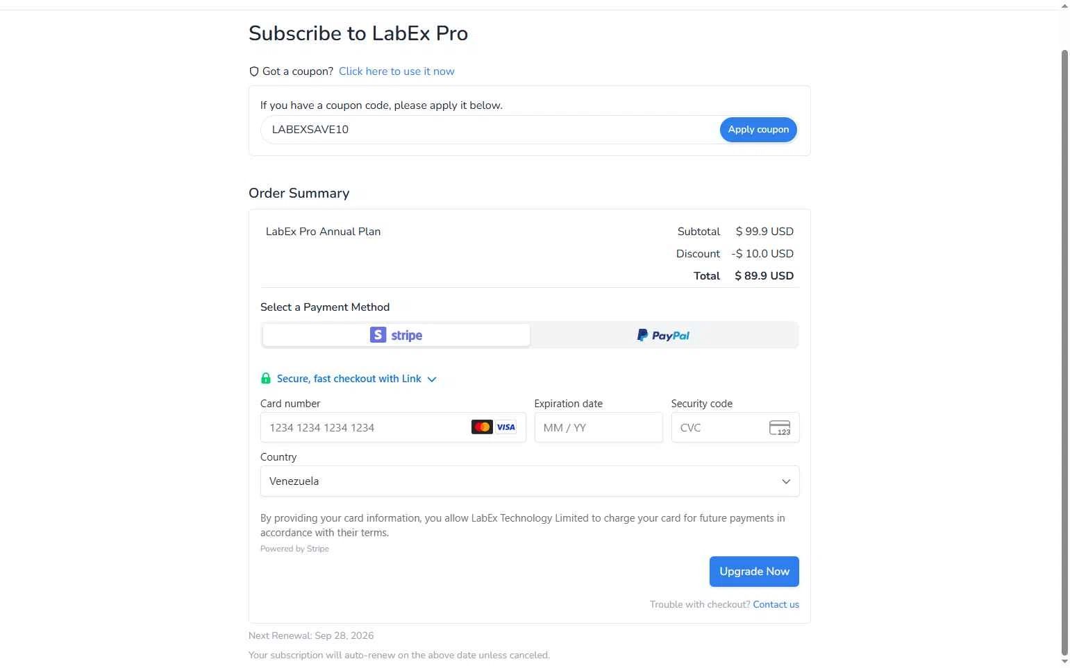 LabEx checkout page showing LabEx coupon code box | Screenshot taken by SimplyCodes community member on Sep 28, 2025