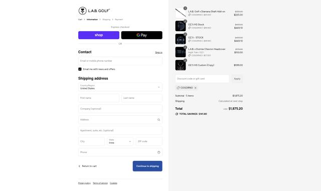 L.A.B. Golf checkout page showing L.A.B. Golf discount code box | Screenshot taken by SimplyCodes community member on Sep 12, 2025