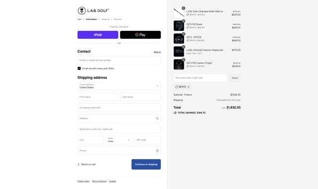 L.A.B. Golf checkout page showing L.A.B. Golf discount code box | Screenshot taken by SimplyCodes community member on Sep 12, 2025