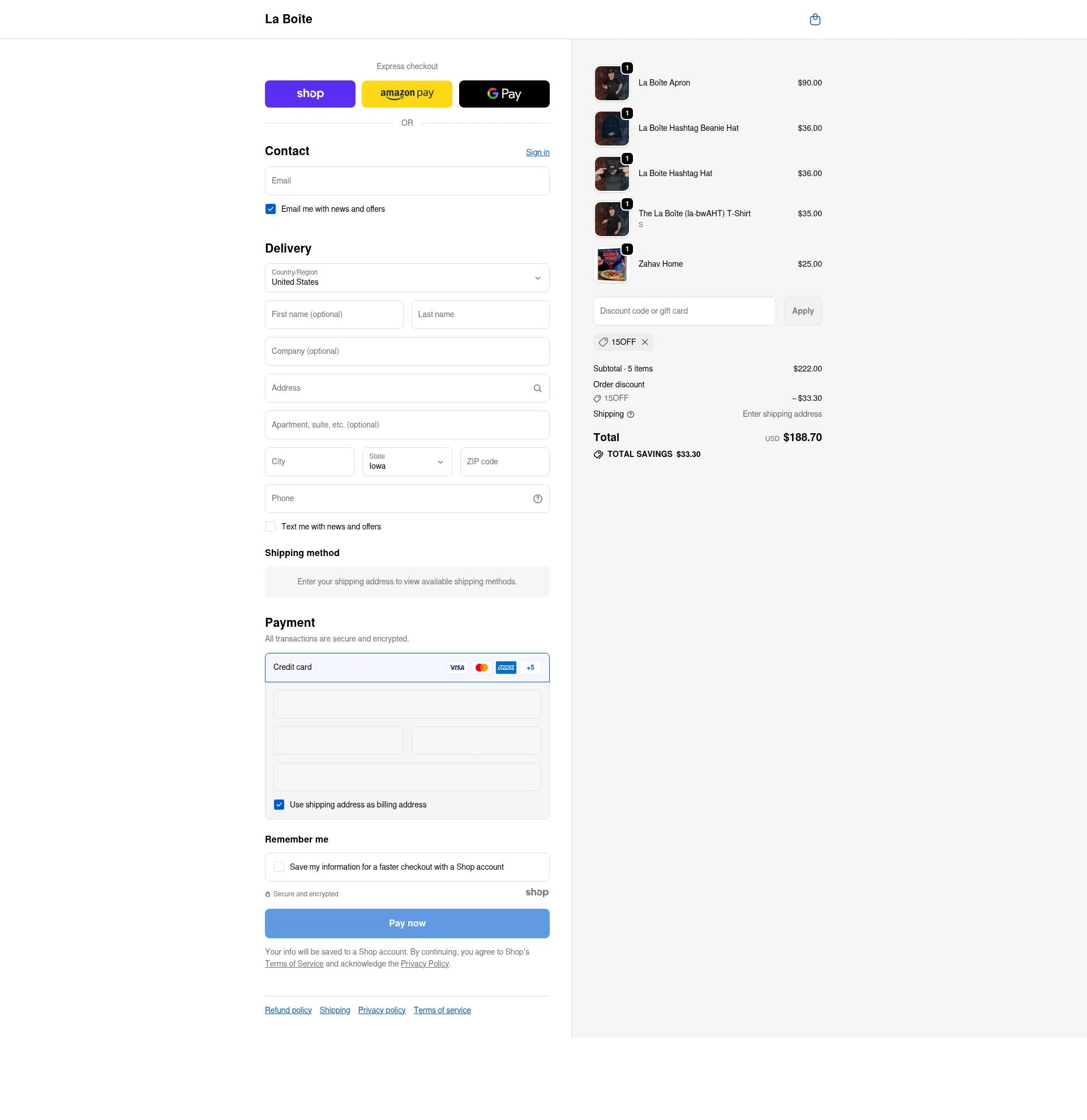 La Boîte checkout page showing La Boîte promo code box | Screenshot taken by SimplyCodes community member on Dec 5, 2025