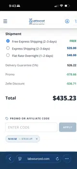 LabSourced Peptides coupon verification screenshot