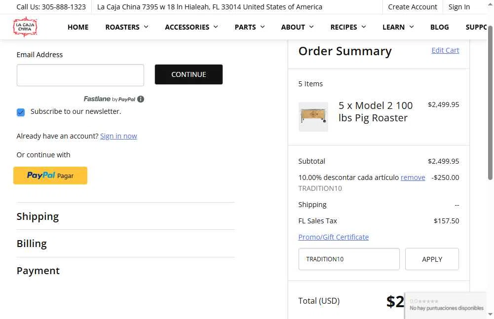 La Caja China checkout page showing La Caja China promo code box | Screenshot taken by SimplyCodes community member on May 14, 2025