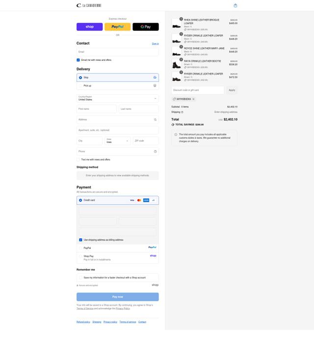 La Canadienne checkout page showing La Canadienne promo code box | Screenshot taken by SimplyCodes community member on Sep 12, 2025