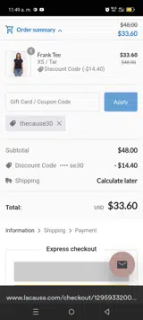 thecause30 coupon verification screenshot