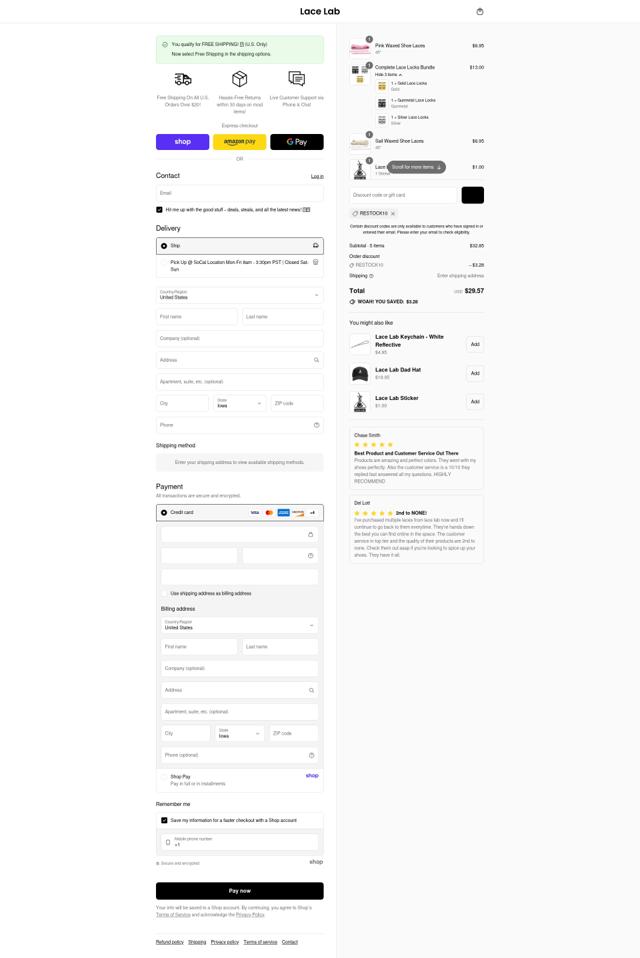 Lace Lab checkout page showing Lace Lab coupon code box | Screenshot taken by SimplyCodes community member on Sep 8, 2025