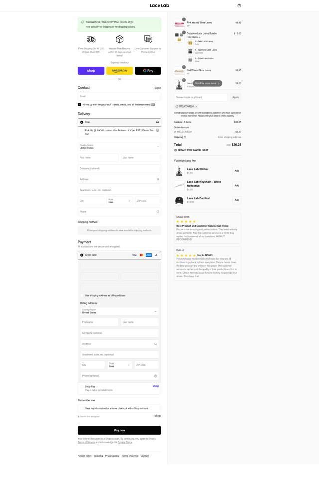 Lace Lab checkout page showing Lace Lab coupon code box | Screenshot taken by SimplyCodes community member on Sep 12, 2025