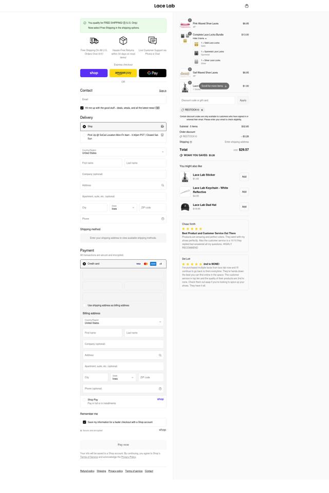 Lace Lab checkout page showing Lace Lab coupon code box | Screenshot taken by SimplyCodes community member on Sep 12, 2025