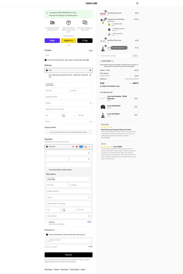 Lace Lab checkout page showing Lace Lab coupon code box | Screenshot taken by SimplyCodes community member on Sep 4, 2025