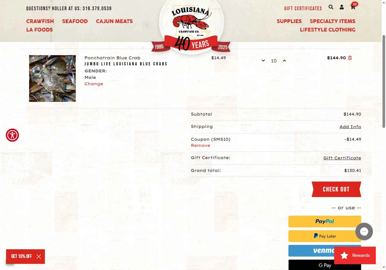 Lacrawfish checkout page showing Lacrawfish promo code box | Screenshot taken by SimplyCodes community member on Oct 2, 2025