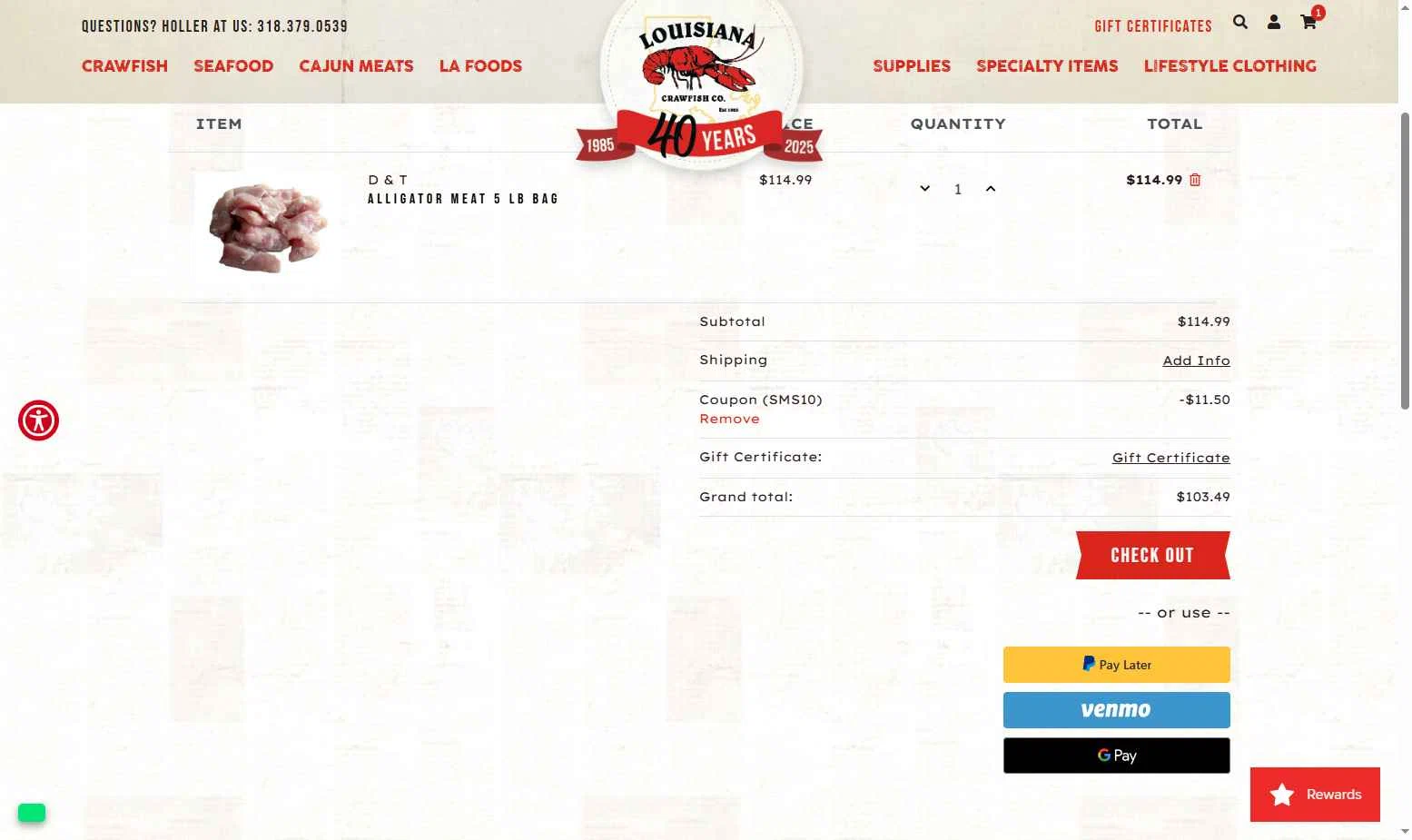 Lacrawfish checkout page showing Lacrawfish promo code box | Screenshot taken by SimplyCodes community member on Sep 16, 2025