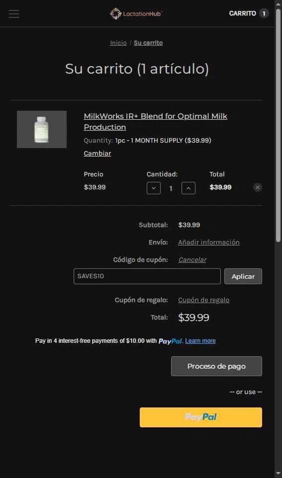 Lactation Hub checkout page showing Lactation Hub promo code box | Screenshot taken by SimplyCodes community member on Dec 10, 2025