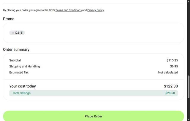 BODi checkout page showing BODi promo code box | Screenshot taken by SimplyCodes community member on Sep 4, 2025
