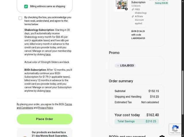 BODi checkout page showing BODi promo code box | Screenshot taken by SimplyCodes community member on Aug 30, 2025