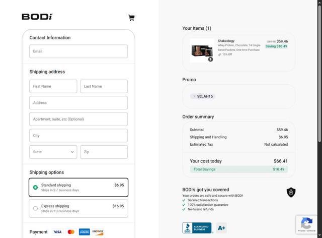 BODi checkout page showing BODi promo code box | Screenshot taken by SimplyCodes community member on Aug 30, 2025