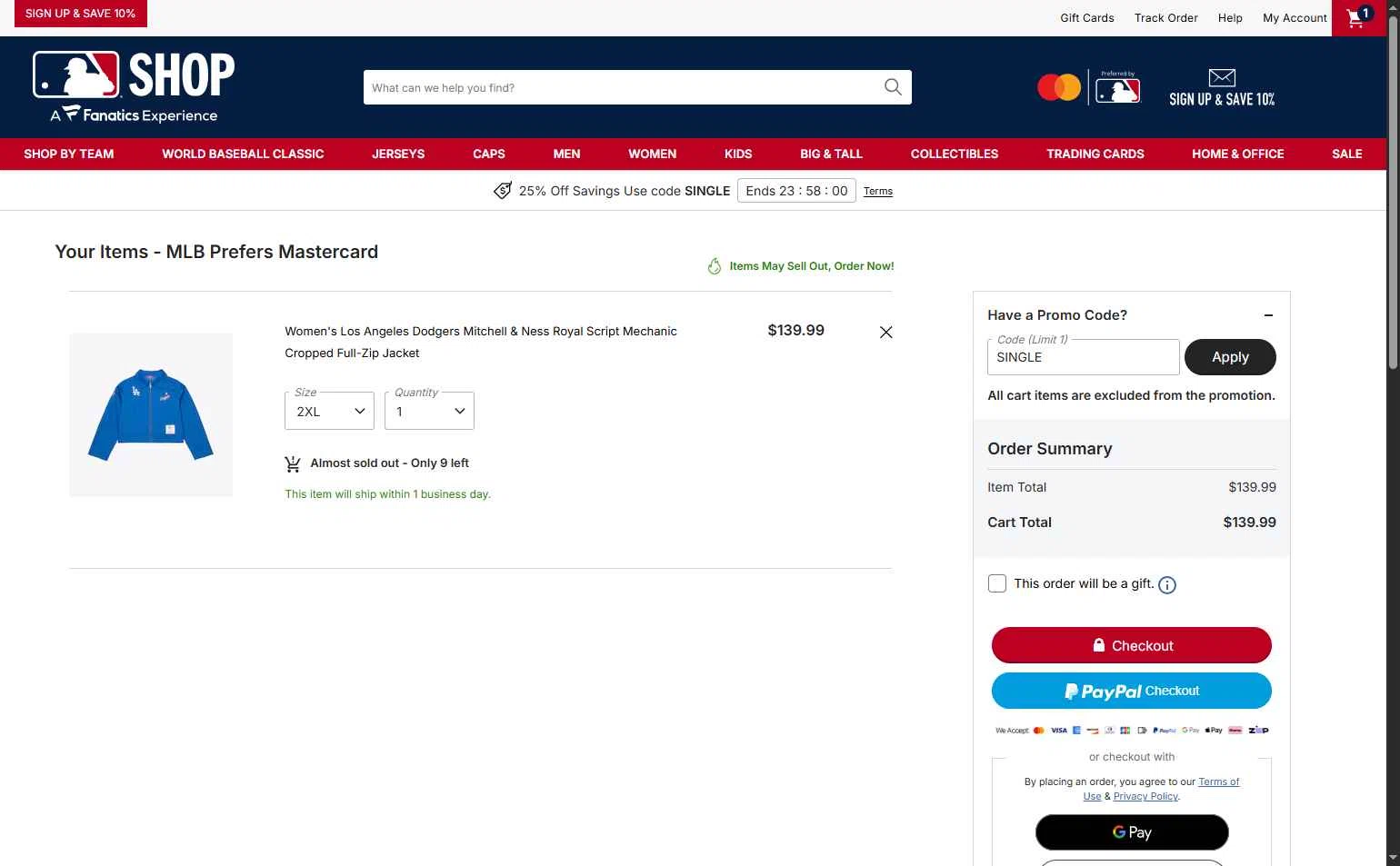 Los Angeles Dodgers checkout page showing Los Angeles Dodgers promo code box | Screenshot taken by SimplyCodes community member on Jan 28, 2026