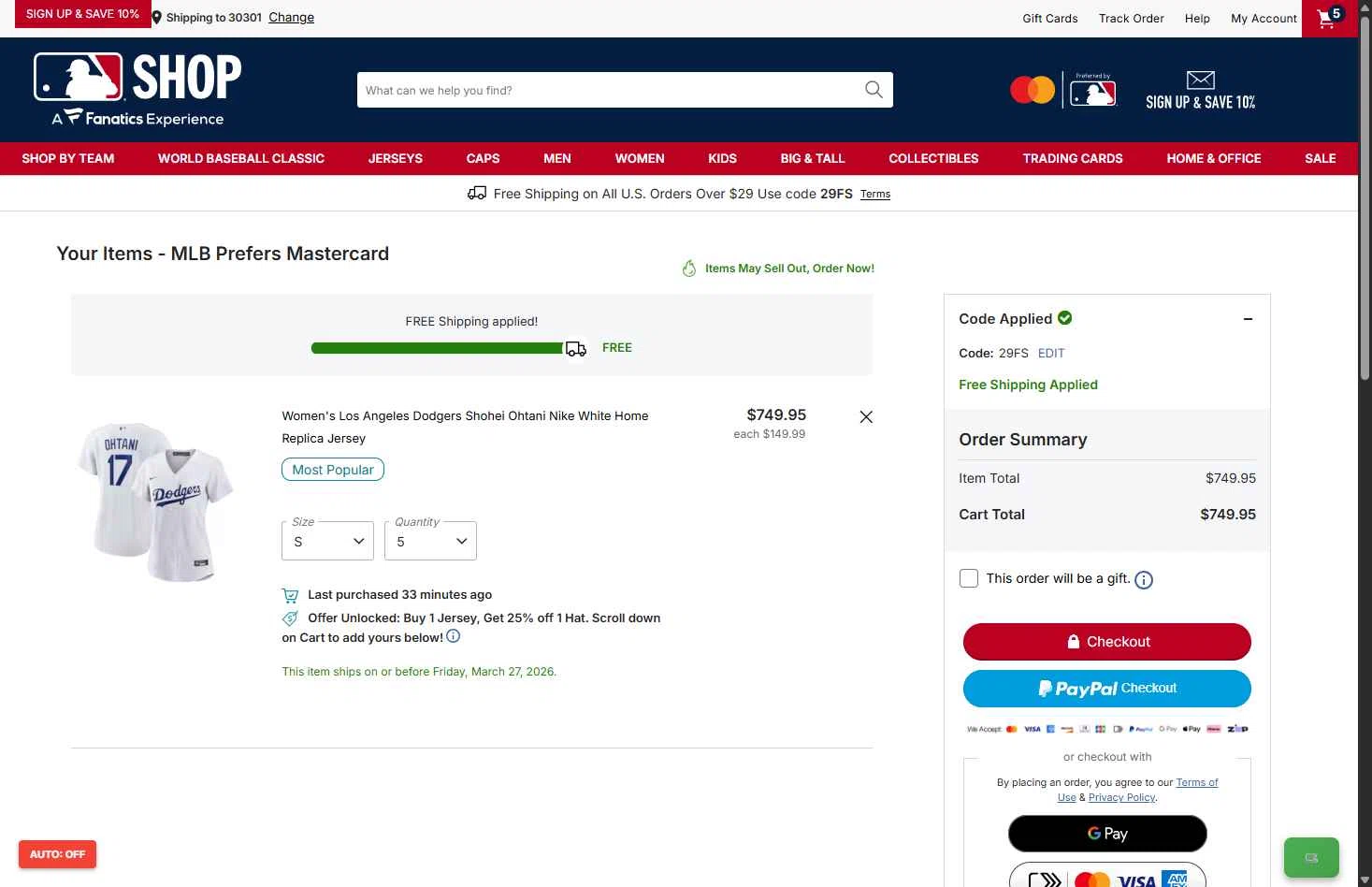 Los Angeles Dodgers checkout page showing Los Angeles Dodgers promo code box | Screenshot taken by SimplyCodes community member on Feb 6, 2026