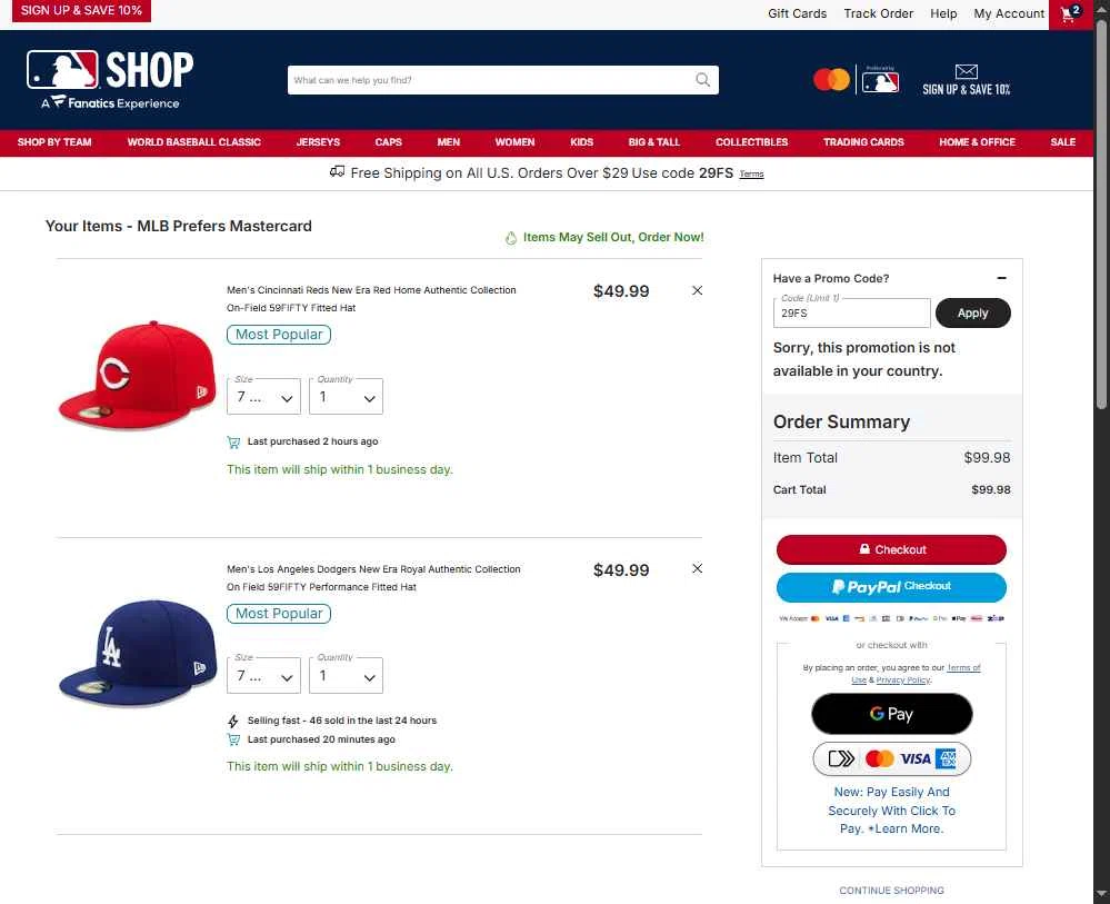 Los Angeles Dodgers checkout page showing Los Angeles Dodgers promo code box | Screenshot taken by SimplyCodes community member on Jan 31, 2026