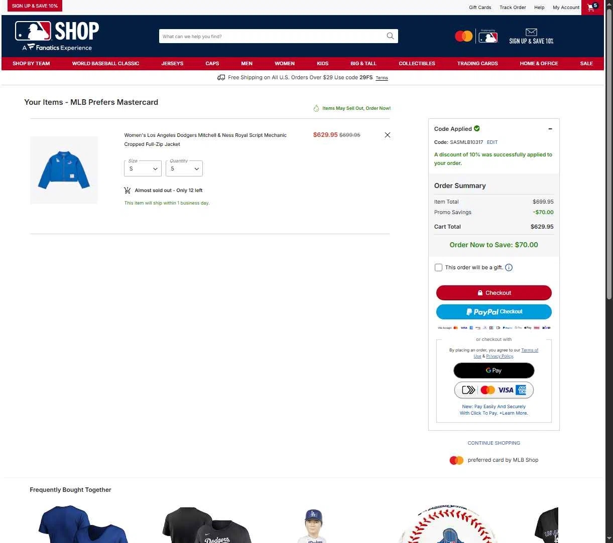 Los Angeles Dodgers checkout page showing Los Angeles Dodgers promo code box | Screenshot taken by SimplyCodes community member on Jan 29, 2026