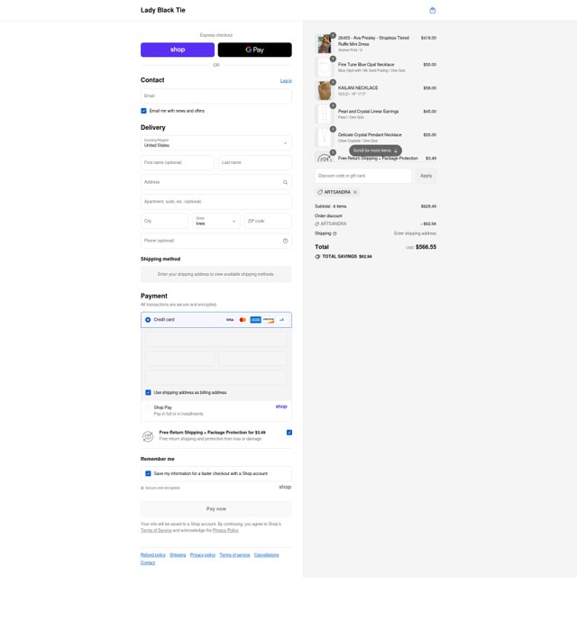 Lady Black Tie checkout page showing Lady Black Tie discount code box | Screenshot taken by SimplyCodes community member on Sep 4, 2025