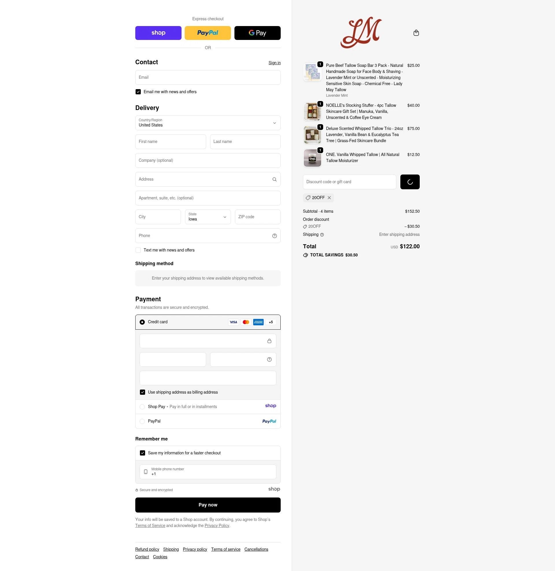 Lady May Tallow checkout page showing Lady May Tallow discount code box | Screenshot taken by SimplyCodes community member on Jan 1, 2026