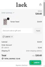 LAEK10 coupon verification screenshot
