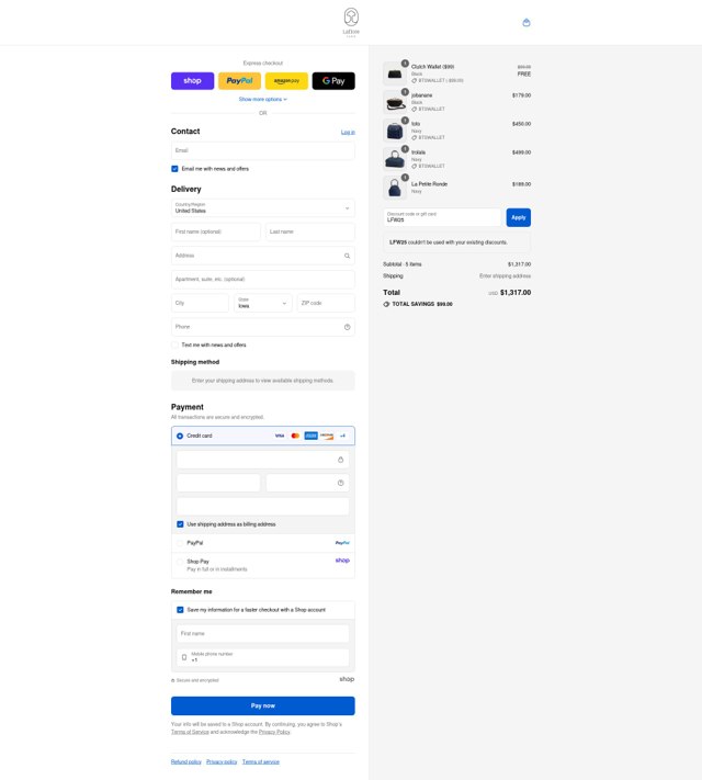Laflore Paris checkout page showing Laflore Paris discount code box | Screenshot taken by SimplyCodes community member on Sep 4, 2025