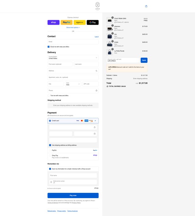 Laflore Paris checkout page showing Laflore Paris discount code box | Screenshot taken by SimplyCodes community member on Sep 4, 2025