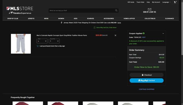 LA Galaxy checkout page showing LA Galaxy promo code box | Screenshot taken by SimplyCodes community member on Sep 27, 2025