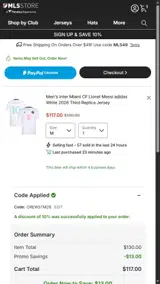 LA Galaxy coupon verification screenshot