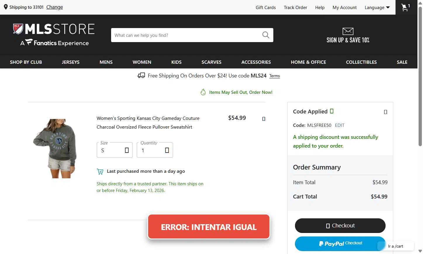 LA Galaxy checkout page showing LA Galaxy promo code box | Screenshot taken by SimplyCodes community member on Feb 5, 2026