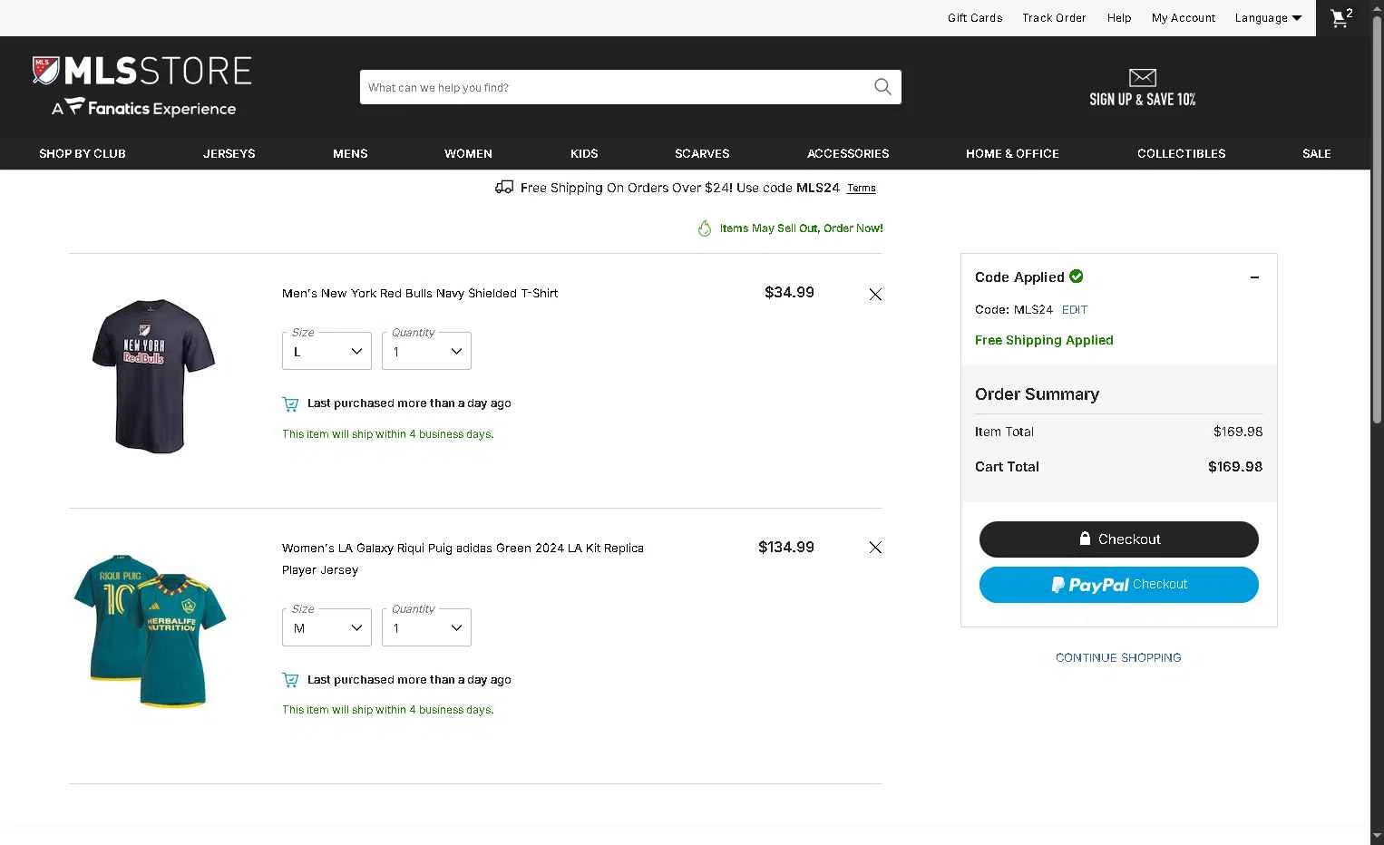 LA Galaxy checkout page showing LA Galaxy promo code box | Screenshot taken by SimplyCodes community member on Jan 31, 2026