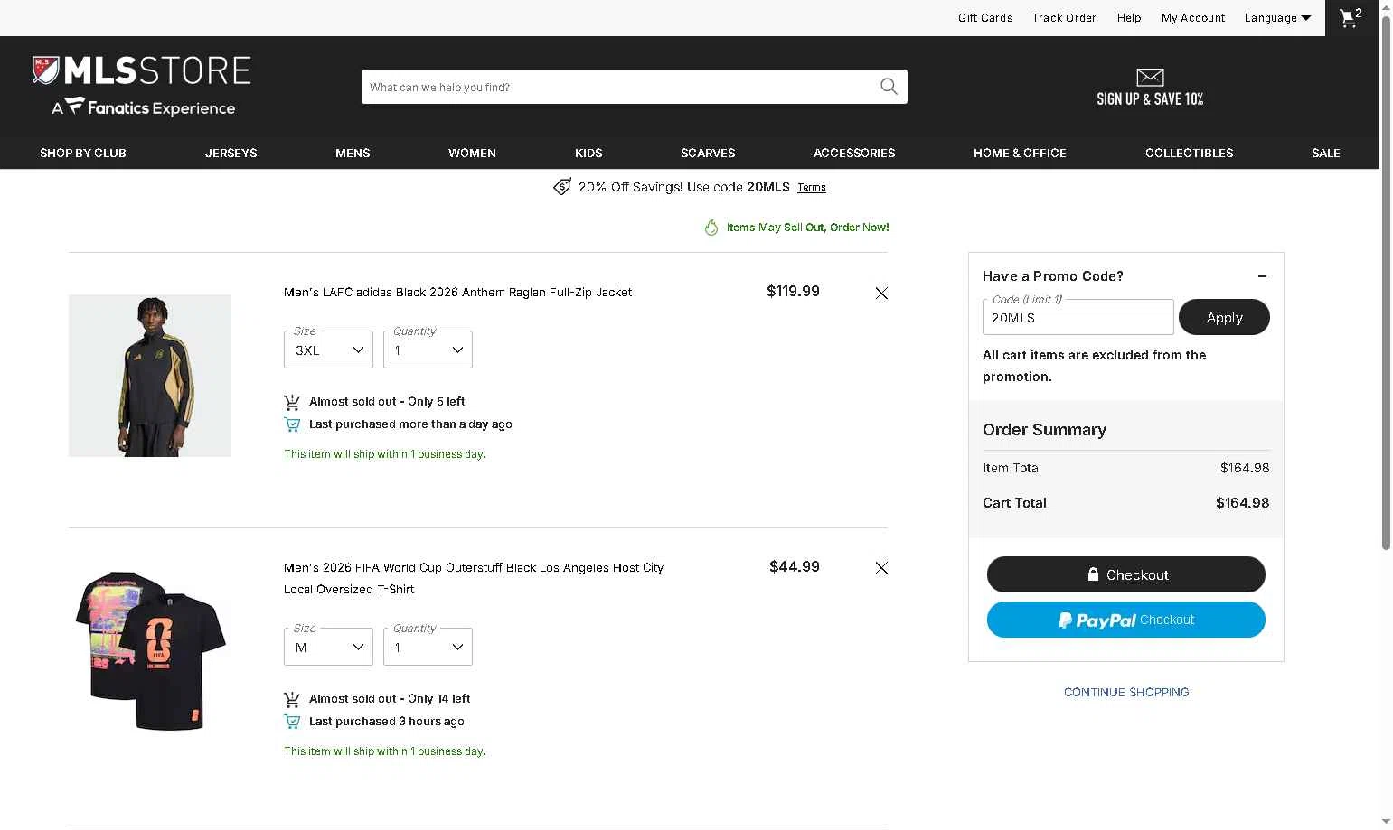 LA Galaxy checkout page showing LA Galaxy promo code box | Screenshot taken by SimplyCodes community member on Feb 3, 2026