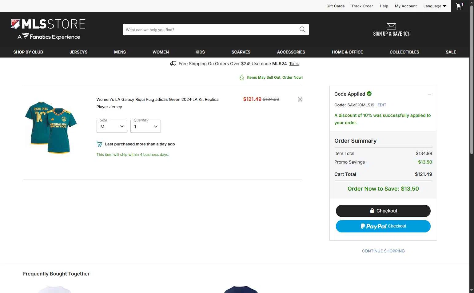 LA Galaxy checkout page showing LA Galaxy promo code box | Screenshot taken by SimplyCodes community member on Feb 5, 2026