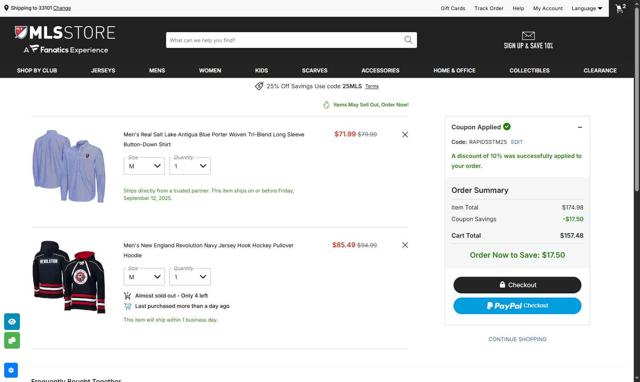 LA Galaxy checkout page showing LA Galaxy promo code box | Screenshot taken by SimplyCodes community member on Sep 11, 2025