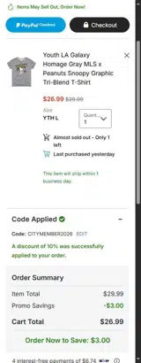 LA Galaxy coupon verification screenshot