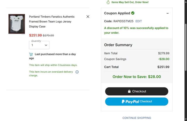 LA Galaxy checkout page showing LA Galaxy promo code box | Screenshot taken by SimplyCodes community member on Oct 3, 2025