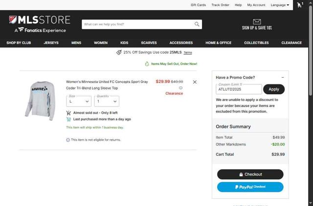 LA Galaxy checkout page showing LA Galaxy promo code box | Screenshot taken by SimplyCodes community member on Sep 8, 2025