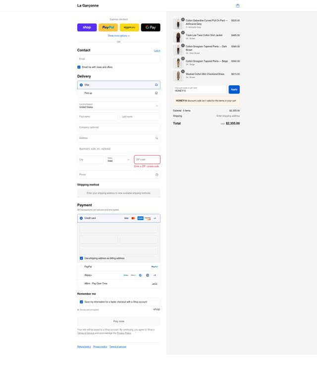 La Garconne checkout page showing La Garconne coupon code box | Screenshot taken by SimplyCodes community member on Aug 31, 2025