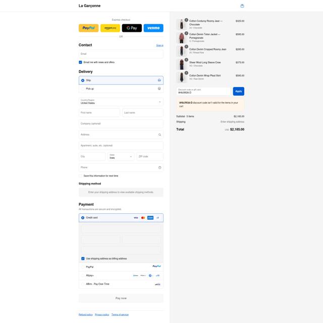 La Garconne checkout page showing La Garconne coupon code box | Screenshot taken by SimplyCodes community member on Sep 12, 2025
