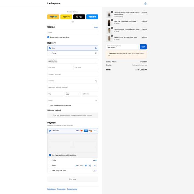 La Garconne checkout page showing La Garconne coupon code box | Screenshot taken by SimplyCodes community member on Sep 4, 2025