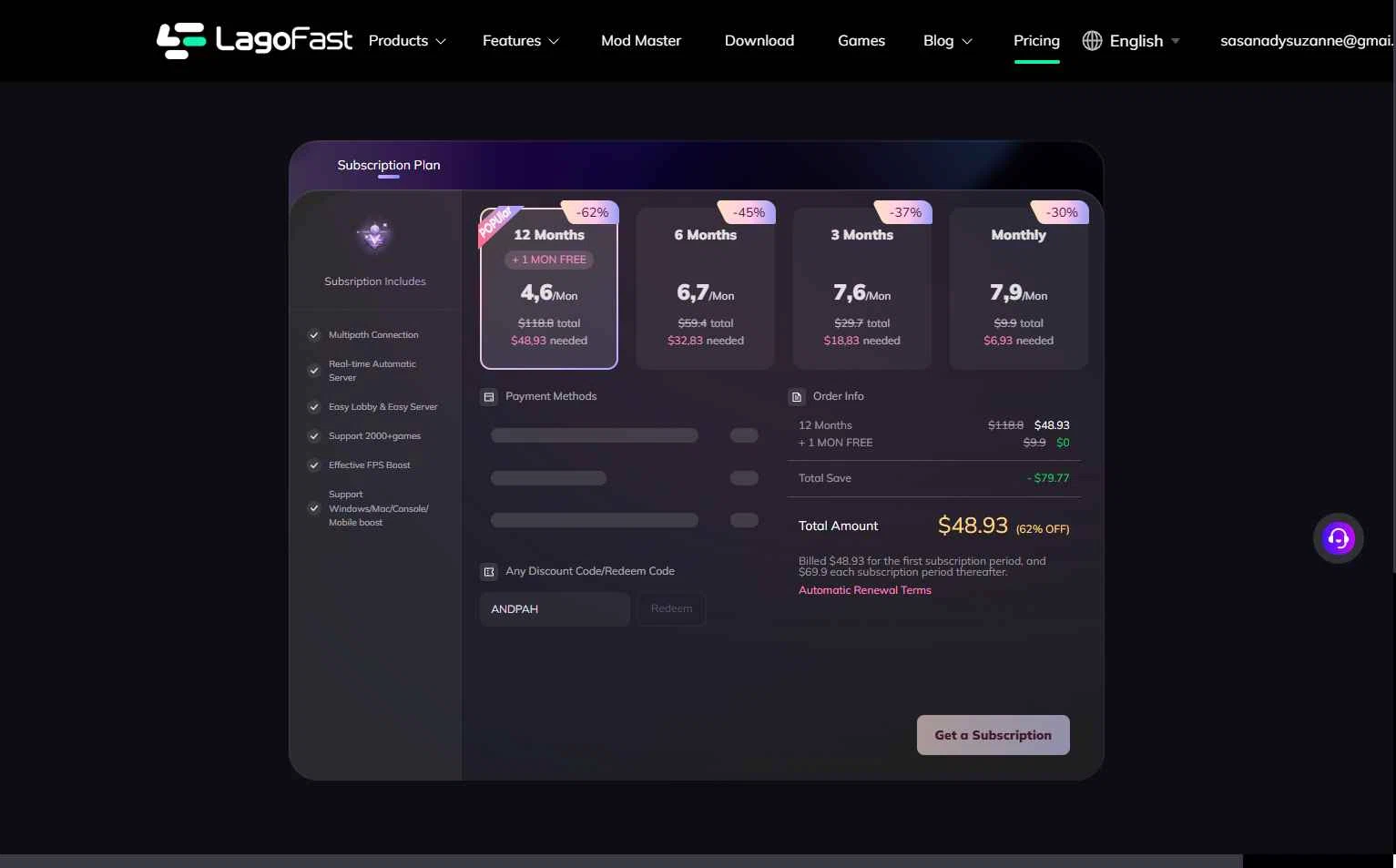 LagoFast checkout page showing LagoFast discount code box | Screenshot taken by SimplyCodes community member on Feb 7, 2026