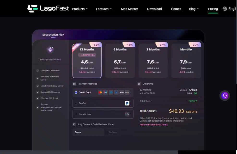 LagoFast checkout page showing LagoFast discount code box | Screenshot taken by SimplyCodes community member on Jan 25, 2026