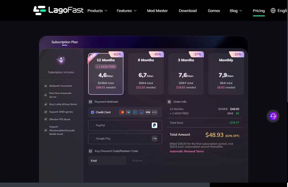 LagoFast checkout page showing LagoFast discount code box | Screenshot taken by SimplyCodes community member on Jan 25, 2026